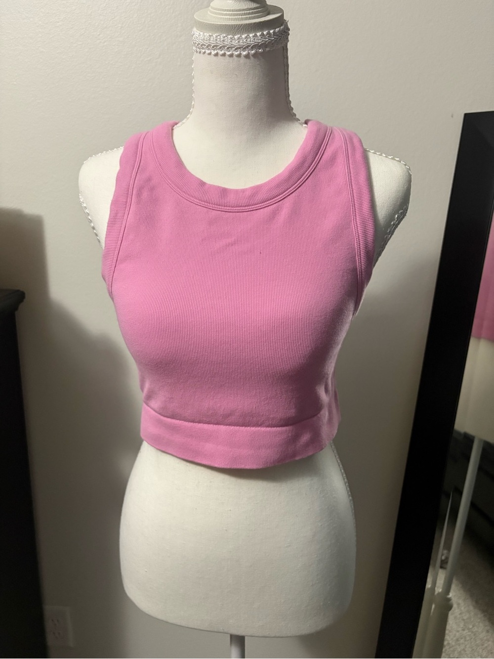 aerie Pink Ribbed Cropped Tank
